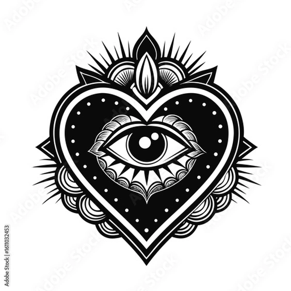 Fototapeta Mystical heart eye symbol isolated on white background