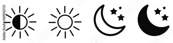 Fototapeta Sun and moon icon set. vector day and night or dark and light mode icons brightness symbol for toggle switche and brightness controls. Vector illustration.