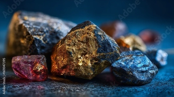 Fototapeta Glimmers of untapped potential Raw ore treasures glowing with promise a hunt for buried fortunes lit