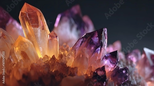 Fototapeta The healing cluster a vibrant amethyst and citrine crystal formation radiates positivity and energy