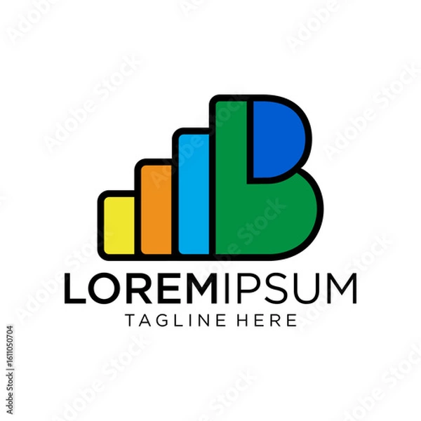 Fototapeta This logo forms the letter B using a colorful bar chart (yellow, orange, blue, green), 