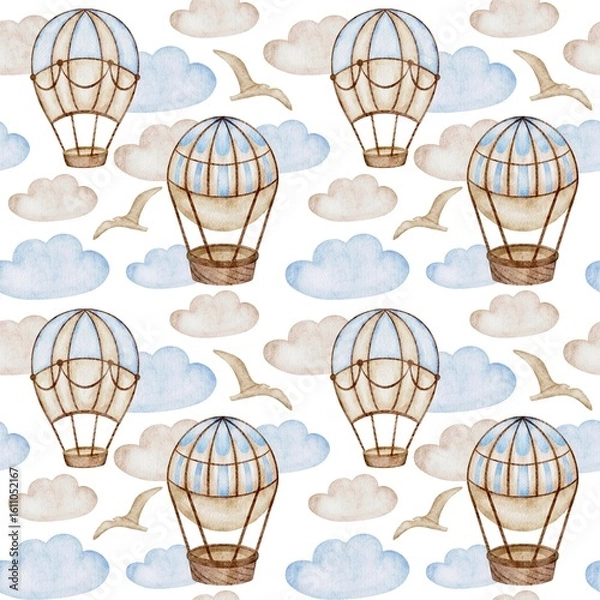Fototapeta seamless watercolor pattern with balloons