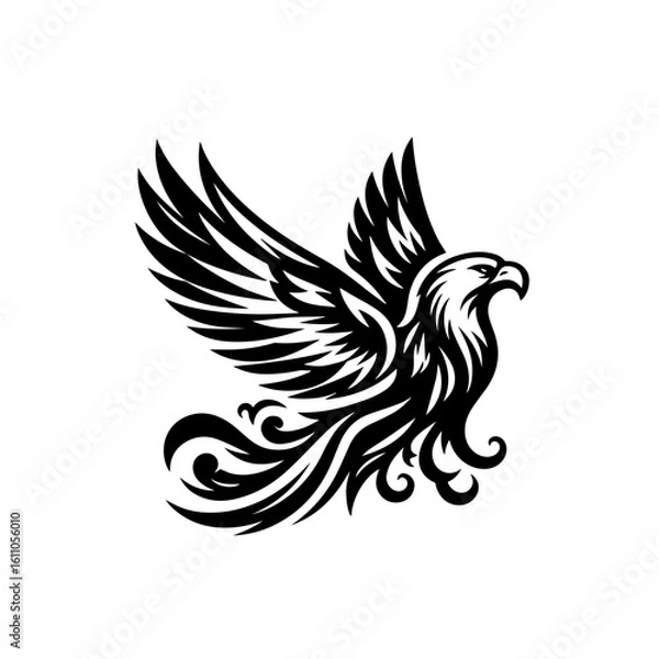 Fototapeta Stylized eagle in flight, isolated on white