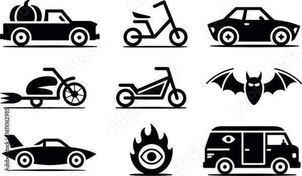 Obraz Spooky Vehicle Vector Icons: Halloween Transportation Set