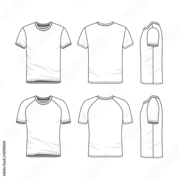 Obraz Vector templates of clothing set. Front, back, side views of blank t-shirt. Sportswear, uniform clothes. Fashion illustration. Line art design.