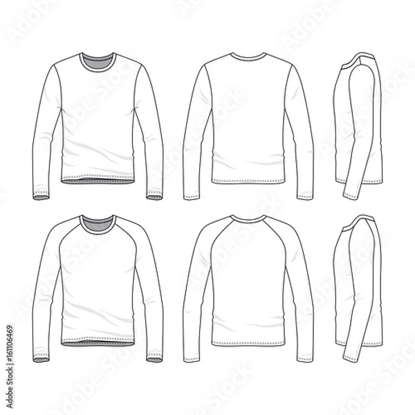 Obraz Vector templates of clothing set. Front, back, side views of blank tee. Sportswear, uniform clothes. Fashion illustration. Line art design.
