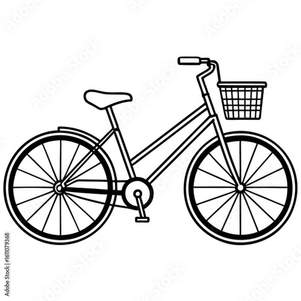 Obraz Side view of classic bicycle with basket, minimal line art 