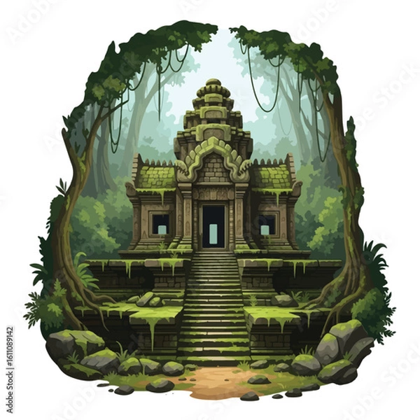Obraz Ancient Khmer temple nestled within a lush, overgrown jungle.