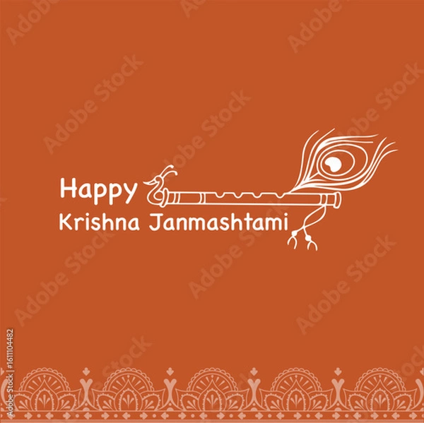 Fototapeta Happy Krishna Janmashtami, Greeting background for Hindu festival Krishna Janmashtami (birth of Lord Krishna). Vector illustration.