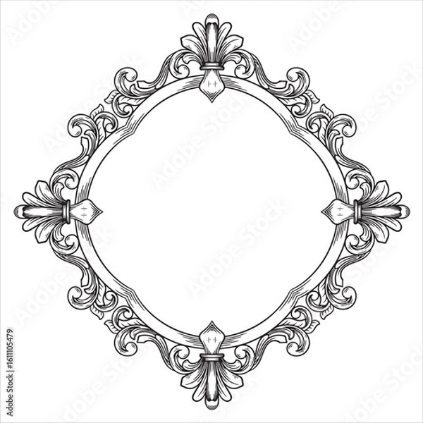 Obraz Ornate Circular Frame Elegant Decorative Border with Floral Scrollwork