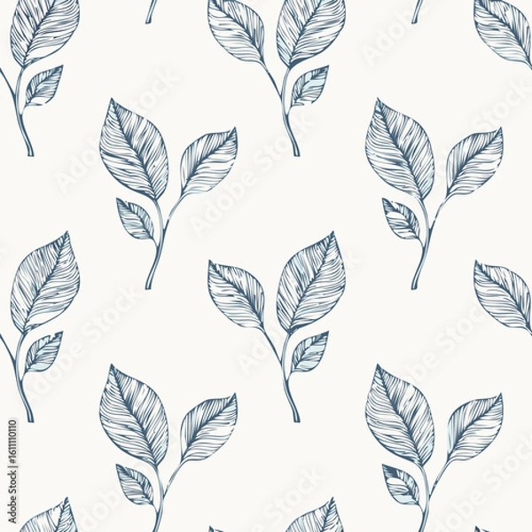 Obraz Hand-drawn Seamless Leaf Pattern in Monochrome Style
