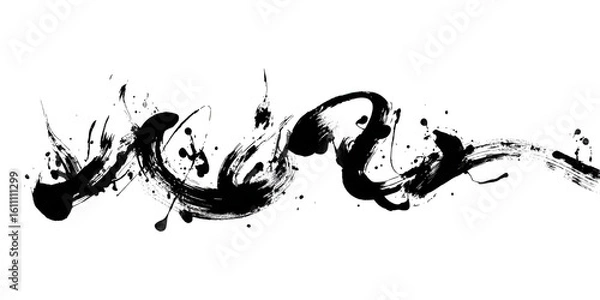 Fototapeta Black ink brush stroke isolated on transparent background