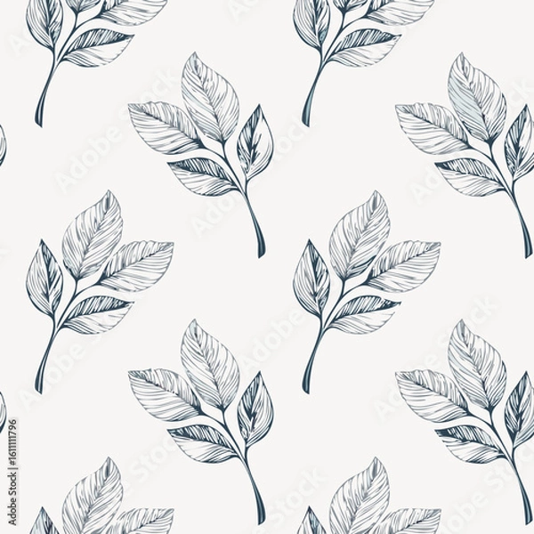 Obraz Hand-drawn Seamless Leaf Pattern in Monochrome Style