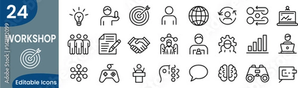 Fototapeta Workshop icons depicting business collaboration strategy and effective communication for achieving shared goals 