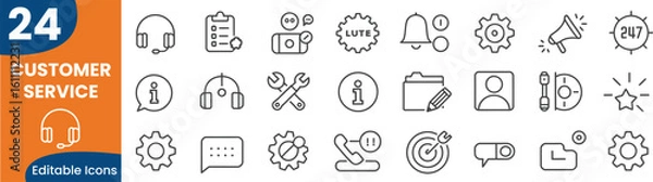 Fototapeta Customer Service and Support Thin Line Icon Set Editable for Various Online Platforms and Business Needs