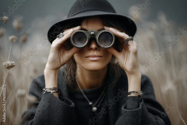 Obraz woman with binoculars