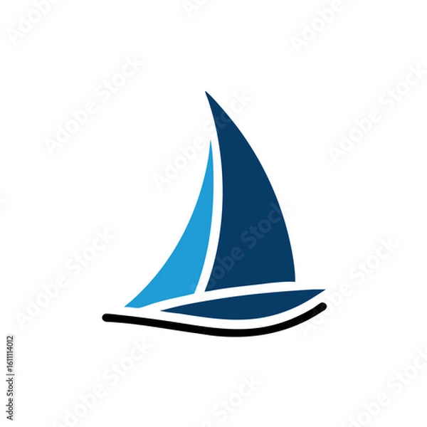 Obraz blue Sailing boat logo icon abstract vector template. Sailboat on the waves. Vector illustration