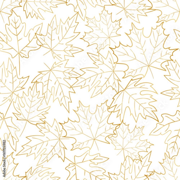 Fototapeta seamless contour pattern of maple leaves with a golden gradient on a white background.eps