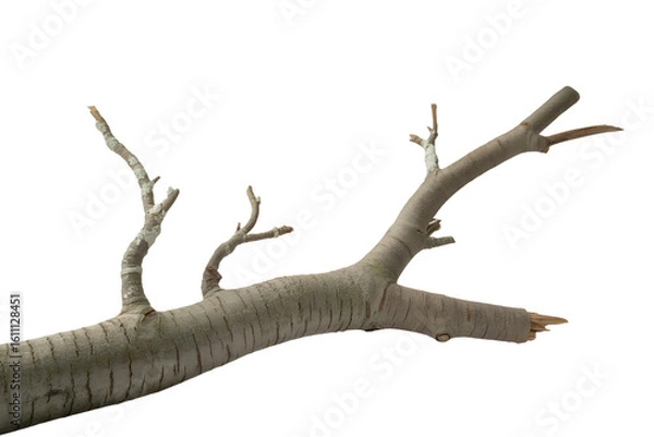 Fototapeta Detailed tree branch with lichen growing on it isolated on transparent background perfect for compositing and design work