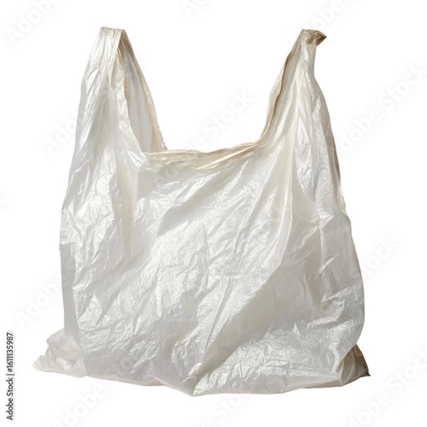 Obraz An empty white plastic bag with handles is isolated on a transparent background showing its crumpled