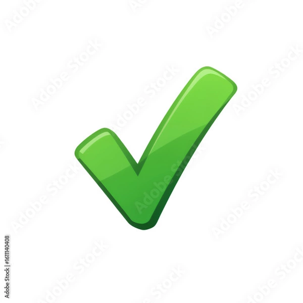 Obraz Glossy Green Check Mark on Transparent Background, 3D Realism Design Element