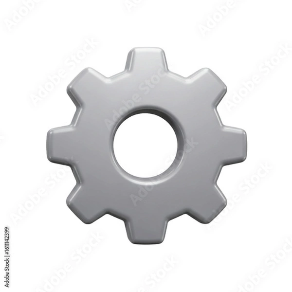 Fototapeta A sleek three-dimensional gear icon symbolizing technology, settings, and mechanical processes.