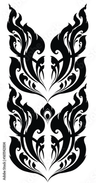 Obraz Symmetrical Thai Floral and Flame Pattern