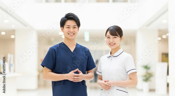 Obraz 笑顔で立つアジア人看護師