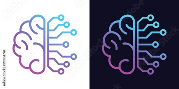 Fototapeta Artificial Intelligence AI Chip in Human Brain. Artificial Intelligence icon with Machine learning, digital skills, generative AI, AI technology, algorithm, virtual intelligence and future	
