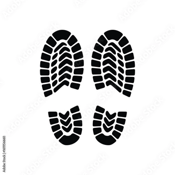 Fototapeta Footprints in black on white background concept of tracking steps journey or path taken and evidence of presence