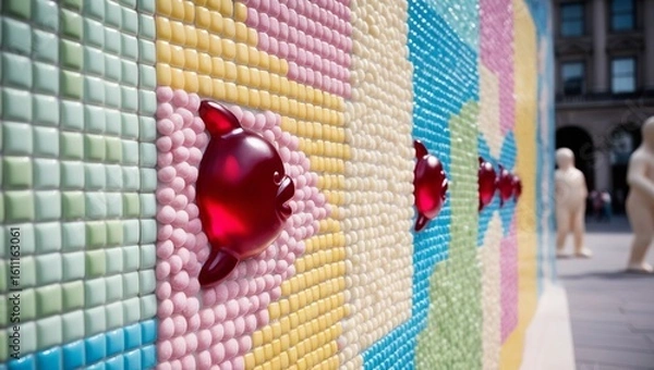 Fototapeta Imagination Unwrapped: Where Candy Comes Alive in a Lively Scene of Blocks and Characters

