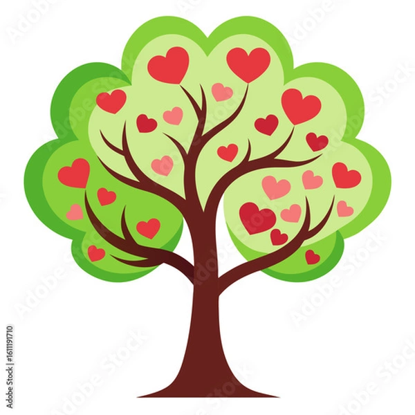 Fototapeta Stylized Tree with Heart Shaped Leaves for Valentine s Day and Love Concepts
