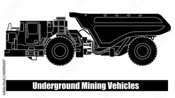 Fototapeta A truck specifically designed to transport materials such as ore and rocks in the cramped, harsh, and high-pressure environment of underground mines. Made in a silhouette version