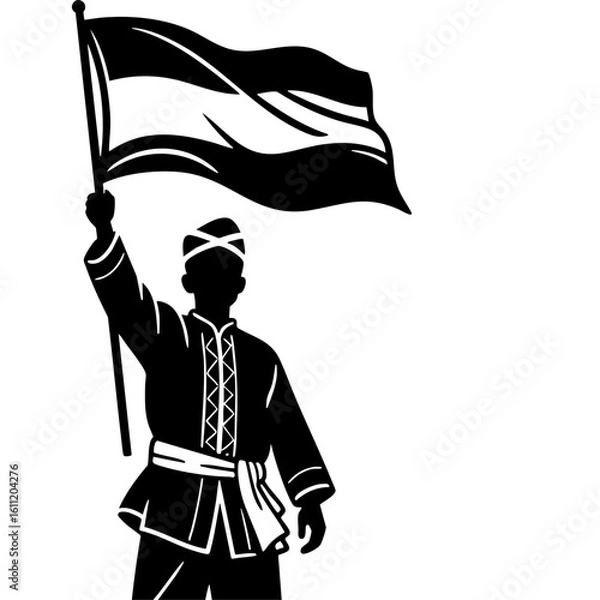 Fototapeta Minimalist Silhouette of Indonesian with Flag and Sword