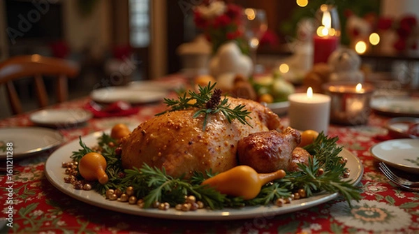 Fototapeta a Christmas roast on a festive dinner table