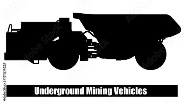 Fototapeta A truck specifically designed to transport materials such as ore and rocks in the cramped, harsh, and high-pressure environment of underground mines. Made in a silhouette version
