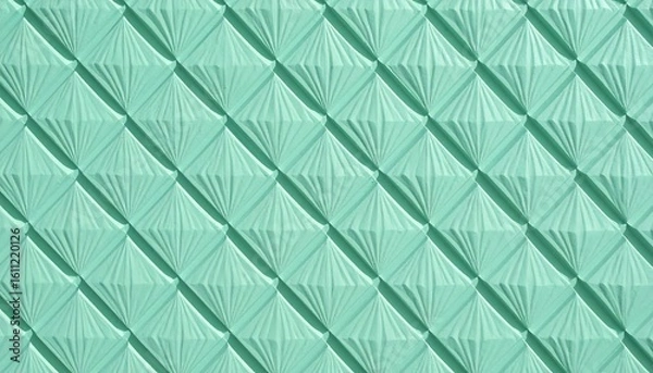Fototapeta Abstract mint green geometric textured background pattern with sharp diamond shapes and folded paper aesthetic