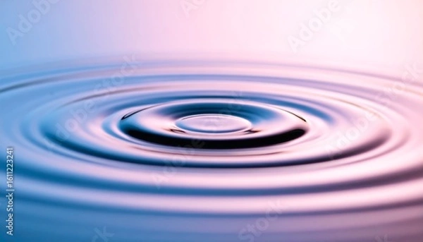 Fototapeta Mesmerizing concentric ripples gently spread across a serene water surface, reflecting soft, diffused hues of blue and pink, creating a tranquil and abstract visual experience