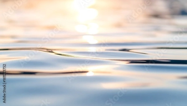 Fototapeta Close-up view of serene water with gentle ripples and shimmering sunlight reflections, creating a tranquil and ethereal natural background that evokes peace and clarity