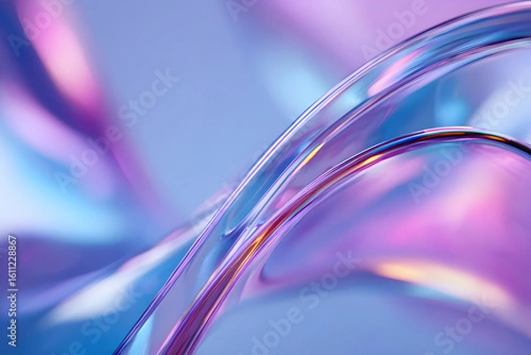 Fototapeta Abstract flowing ribbons of iridescent light in shades of blue and purple background