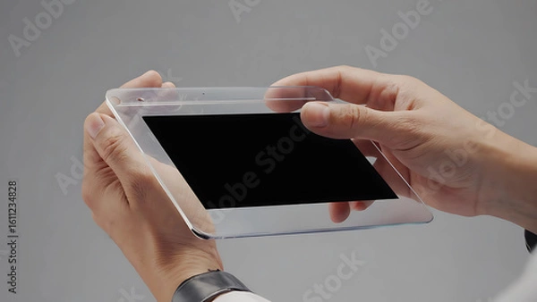 Obraz Hands Holding Digital transparent Tablet with Blank Screen