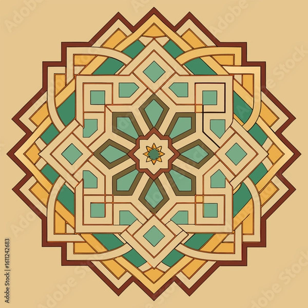 Fototapeta Geometric mandala art deco style pattern vintage inspired design perfect for backgrounds wallpapers and creative projects with bold lines and earthy tones