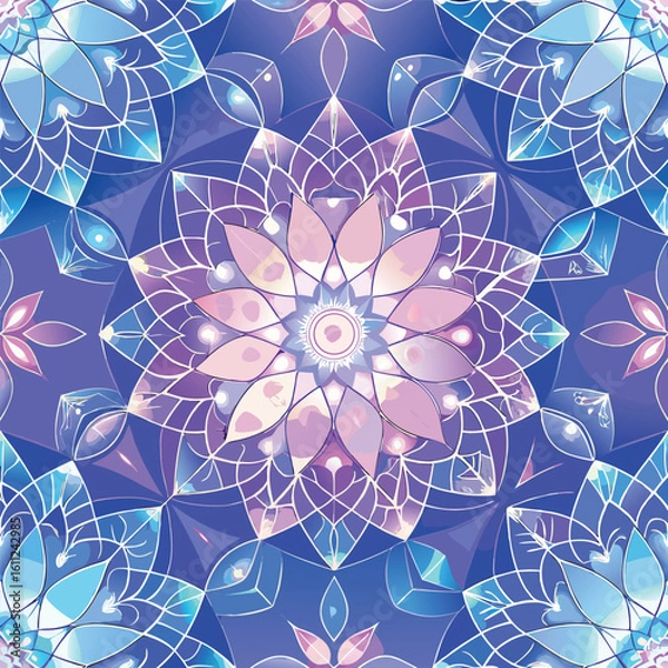 Fototapeta Intricate floral mandala pattern with blue and violet hues seamless ornamental design background for meditative and spiritual themes decorative geometric composition