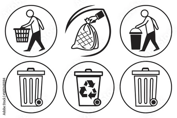 Fototapeta Collection of Icons Representing Waste Disposal and Recycling.