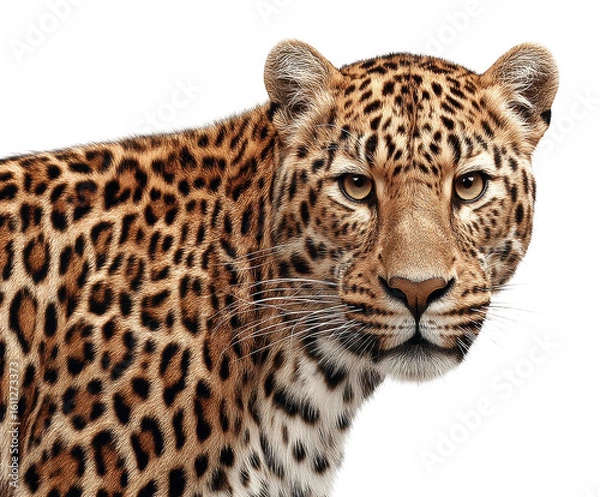 Fototapeta Leopard stalking prey wildlife sanctuary animal portrait. Isolated on transparent background, png.