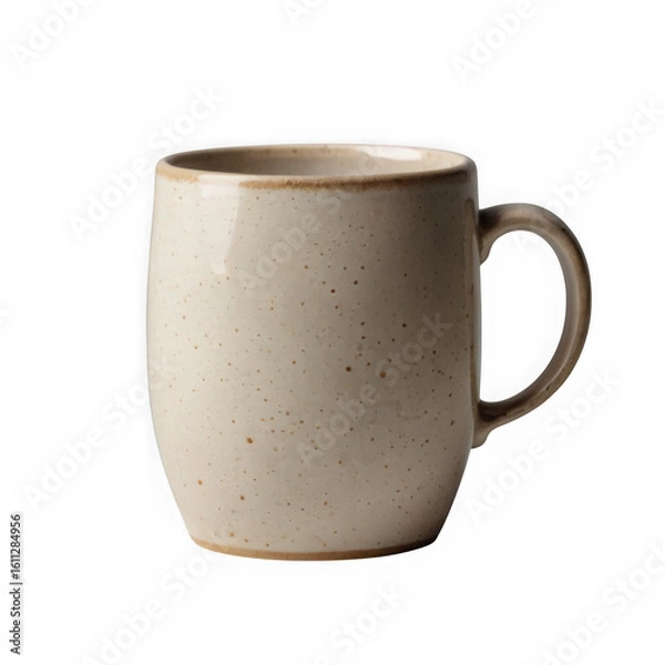 Fototapeta Photo of a speckled beige ceramic mug with a brown rim and handle, isolated on a transparent background