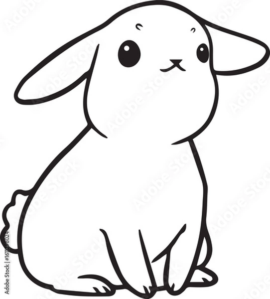 Fototapeta cute minimalist black and white line art of a bunny simple outlined drawing illustration vector printable on transparent background