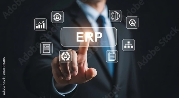 Fototapeta Business professional interacting with enterprise resource planning system