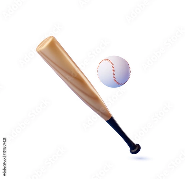 Fototapeta Stylized 3D Render: Baseball Bat and Ball, Dynamic Pose, Dark Background, Sport Theme, Clean Design, Minimalist Aesthetic,  High-Resolution Image.