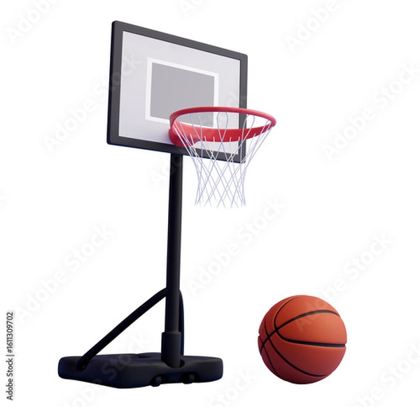 Fototapeta Stylized 3D Render: Basketball Hoop and Ball, Dark Background, Sport Theme, Playful Mood, Modern Design, Isolated, Clean Lines, Minimalist Aesthetic, Graphic Element.